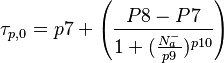  \tau_{p,0} = p7 +  \left(\frac{P8-P7}{1+(\frac{N_{a}^{-}}{p9}) ^{p10}} \right) 