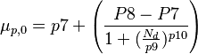 \mu_{p,0} = p7 +  \left(\frac{P8-P7}{1+(\frac{N_{d}}{p9}) ^{p10}} \right) 