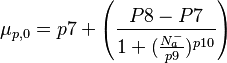 \mu_{p,0} = p7 +  \left(\frac{P8-P7}{1+(\frac{N_{a}^{-}}{p9}) ^{p10}} \right) 