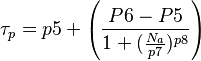  \tau_{p} = p5 +  \left(\frac{P6-P5}{1+(\frac{N_{a}}{p7}) ^{p8}} \right) 