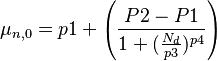  \mu_{n,0} = p1 +  \left(\frac{P2-P1}{1+(\frac{N_{d}}{p3}) ^{p4}} \right) 