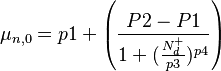  \mu_{n,0} = p1 +  \left(\frac{P2-P1}{1+(\frac{N_{d}^{+}}{p3}) ^{p4}} \right) 