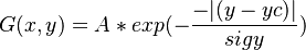  G(x,y) = A * exp(-\frac{-|(y-yc)|}{sigy})  