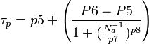  \tau_{p} = p5 +  \left(\frac{P6-P5}{1+(\frac{N_{a}^{-1}}{p7}) ^{p8}} \right) 