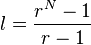 l = \frac{r^{N}-1}{r-1} 